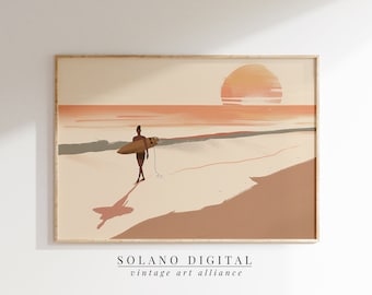 Retro Surf Art Print: Beach Sunset Poster (Digital Download)