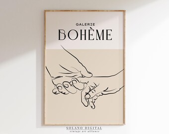 Minimalist Holding Hands Line Art Print: Boho Couple Poster (Digital Download)
