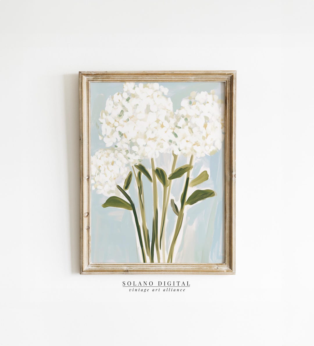 White Hydrangea Floral Art Print: Southern Botanical Decor (digital ...