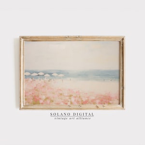 Abstract Coastal Painting PRINTABLE Wall Art Vintage Beach Print DOWNLOADABLE Girly Apartment Decor Seascape Print Pink Umbrella Painting247