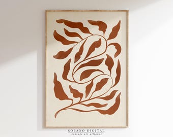 Burnt Orange Botanical Leaf Print: Mid-Century Modern Abstract (Digital Download)