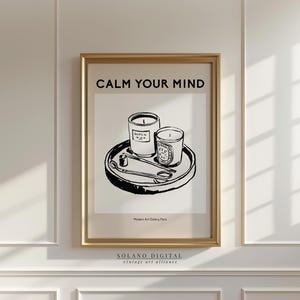 Calm Candle Printable Wall Art | Modern Minimalist Candle Drawing | Self Care Zen Spa Bathroom Decor | Digital Download Artwork