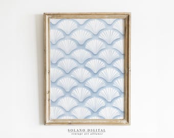 Vintage Sea Shells Print: Pastel Blue Coastal Wall Art (Digital Download)