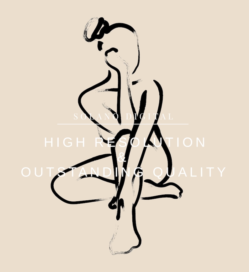 Elegant female figure line sketch with textured strokes; instant digital download available on Etsy; ideal for apartment décor.