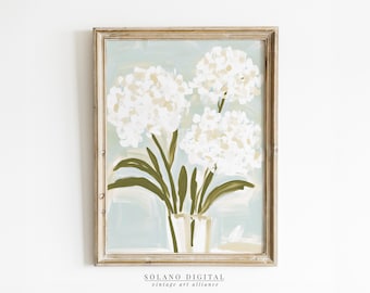 White Hydrangea Floral Print: Southern Botanical Wall Art (Digital Download)