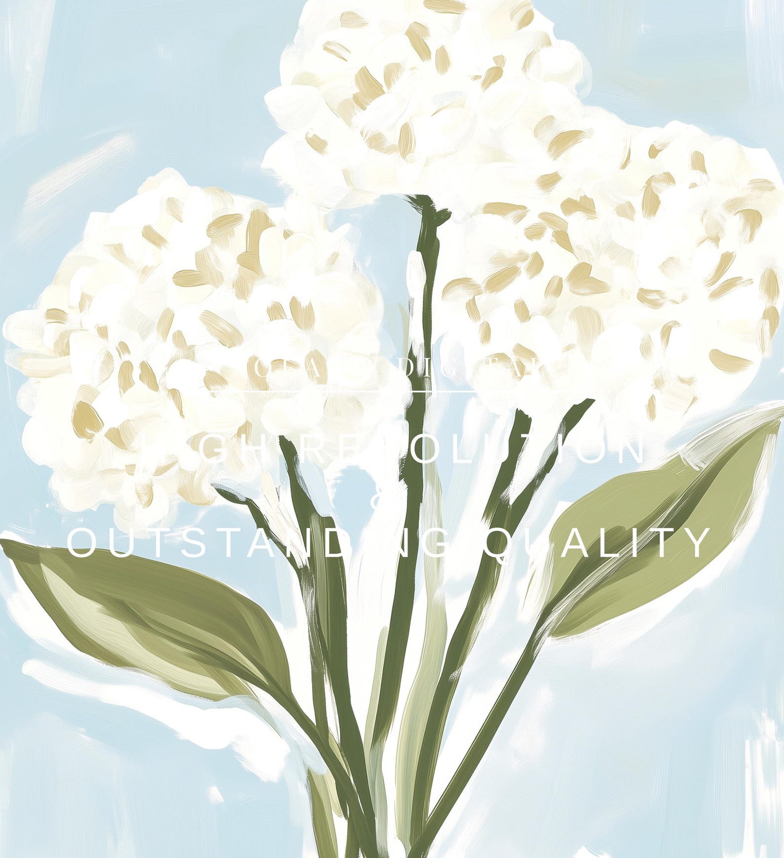 White Hydrangea Floral Art Print: Southern Botanical Decor (digital ...