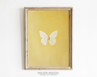 Yellow Butterfly Painting Butterfly Wall Art Antique Light Pastel Yellow Artwork Vintage Printable Wall Art Girl Nursery Decor Printable Art