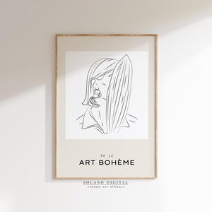 Boho Woman Line Art Printable, Minimalist Portrait Wall Art, Fashion Illustration, Digital Download Art Print, Modern Feminine Decor Poster