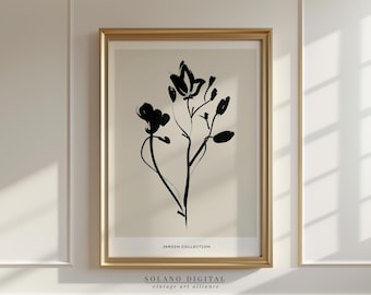 Minimalist Flower Line Art Print: Neutral Scandinavian Decor (Digital Download)