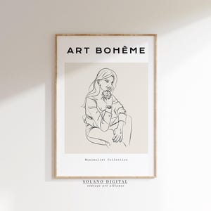 Boho Woman Line Art Print, Printable Wall Art Feminine Drawing, Modern Minimalist Art Poster, Digital Download, Art Bohème Decor