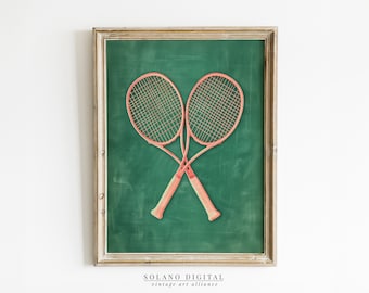 Retro Tennis Rackets Print: Girly Vintage Wall Art (Digital Download)
