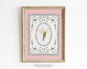 Floral Wall Art Print: White Tulips, Vintage Grandmillennial Style - Digital Download