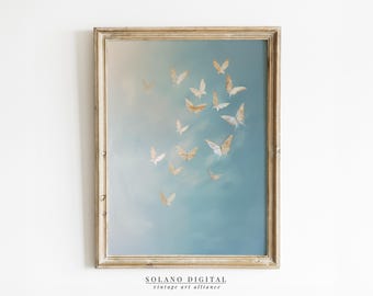 Blue Butterfly Vintage Art Print: Pastel Nursery Decor (Digital Download)