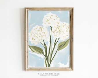Modern Southern Floral Art Feminine Botanical Decor Download Wall Art White Hydrangea Flower Arrangement Download Feminine Blue Green Decor