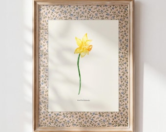 December Birth Flower Print, Narcissus Printable Wall Art, Vintage Botanical Nursery Decor, Cottagecore Digital Download