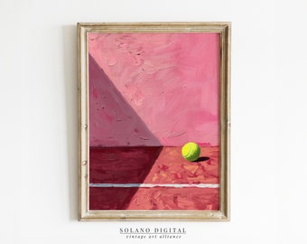 Pink Tennis Court Art: Vintage Style Sports Print (Digital Download)