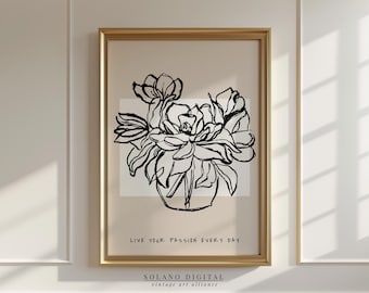 Floral Line Art Print: Minimalist Botanical Illustration (Digital Download)