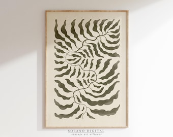 Olive Green Botanical Print: Abstract Leaf Art, Boho Decor (Digital Download)
