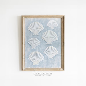 Sea Shells Digital Print Pastel Blue Vintage Coastal Granddaughter Aesthetic Coastal Cowgirl Printable Poster Dorm Room Trendy Wall Art