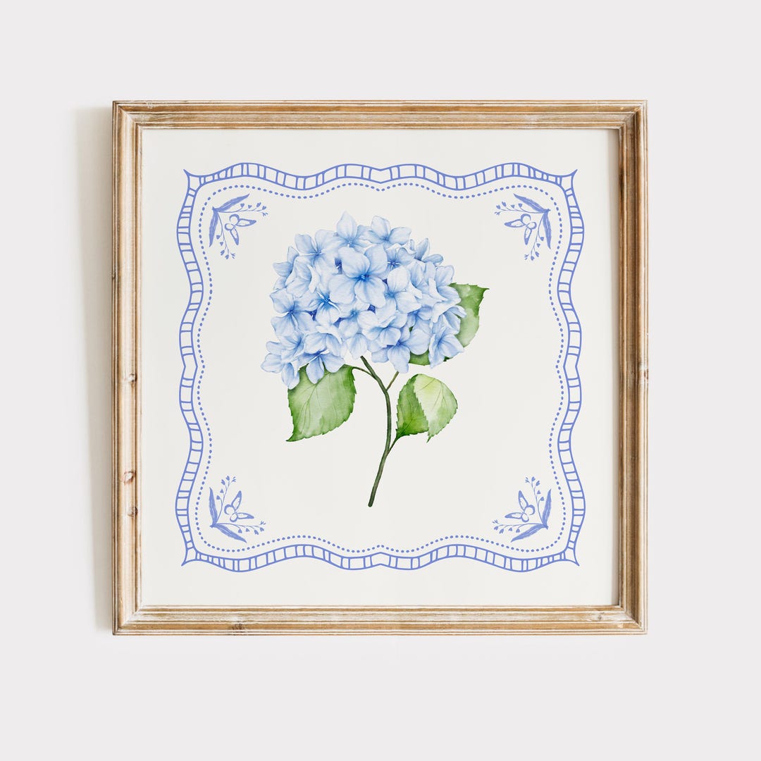 Blue Hydrangea Printable Wall Art, Botanical Watercolor Flower Print ...