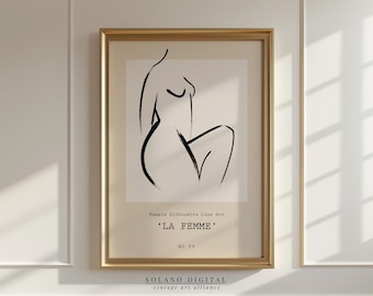 Minimalist Female Figure Line Art Print: Black and Beige (Digital Download)
