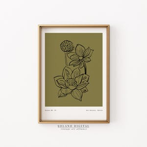 Minimalist Botanical Flower Print – Lotus Line Drawing Wall Art – Green Floral Printable Art – Modern Botanical Poster – Boho Wall Decor Art