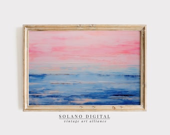 Abstract Coastal Seascape Print: Vintage Pink & Blue (Downloadable)