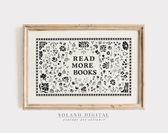 Read More Books Print, Antique Library Decor, Bookish Printable Wall Art, Reading Nook Poster, Book Lover Digital Download, Cottagecore