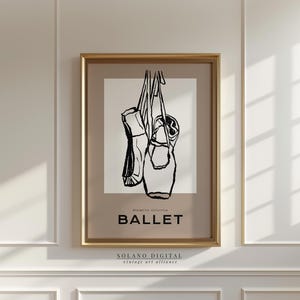 Ballet Shoes Printable Wall Art, Minimalist Pointe Shoe Line Drawing, Digital Download Dance Poster for Studio or Girl&#39;s Room Decor
