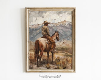 Vintage Cowboy Painting: Western Wall Art, Moody Landscape (Digital Download)
