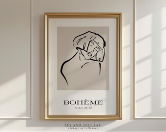 Boho Woman Line Art Print: Minimalist Female Portrait (Digital Download)