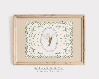 Vintage Style White Tulip Print, Floral Watercolor Grandmillennial (Digital Download)