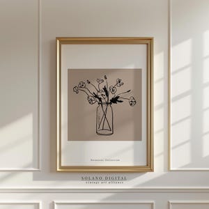 Minimalist Botanical Flower Art Print – Line Drawing Floral Wall Art, Vase Illustration, Neutral Modern Printable Art Download