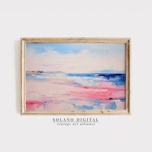 Abstract Coastal Painting PRINTABLE Wall Art Vintage Beach Print DOWNLOADABLE Girly Apartment Decor Seascape Print Pink Blue Abstract Art