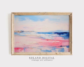 Vintage Abstract Seascape Print: Pink & Blue Coastal Art (Downloadable)