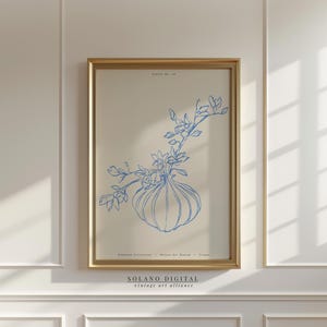 Bohemian Blue Flower Line Art Print, Minimalist Botanical Poster, Modern Floral Printable Art, Scandinavian Vase Illustration, Digital Art