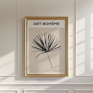 Palm Leaf Botanical Line Art, Art Bohème Modern Wall Art, Black Beige Printable Poster, Minimalist Digital Download for Neutral Decor