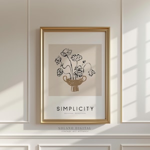 Minimalist Floral Vase Printable Art – Hand Drawn Line Art Flowers in Vase, Neutral Botanical Digital Download, Boho Home Wall Decor