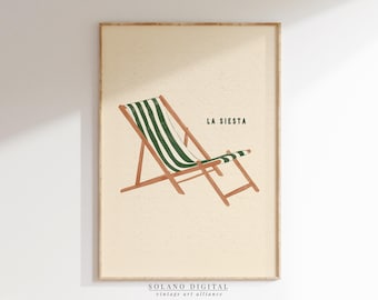 Vintage Beach Chair Art Print: Minimalist La Siesta Decor (Digital Download)
