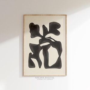 Charcoal Black Organic Shapes Black Abstract Printable Wall Art, Modern Abstract Decor, Black Tones Digital Download, Boho Aesthetic