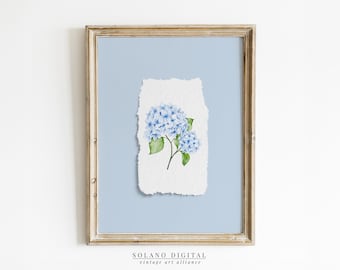 Blue Hydrangea Coastal Print: Feminine Floral Wall Art (Digital Download)