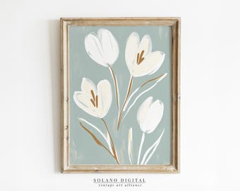 White Tulip Floral Art Print: Modern Botanical Decor (Digital Download)