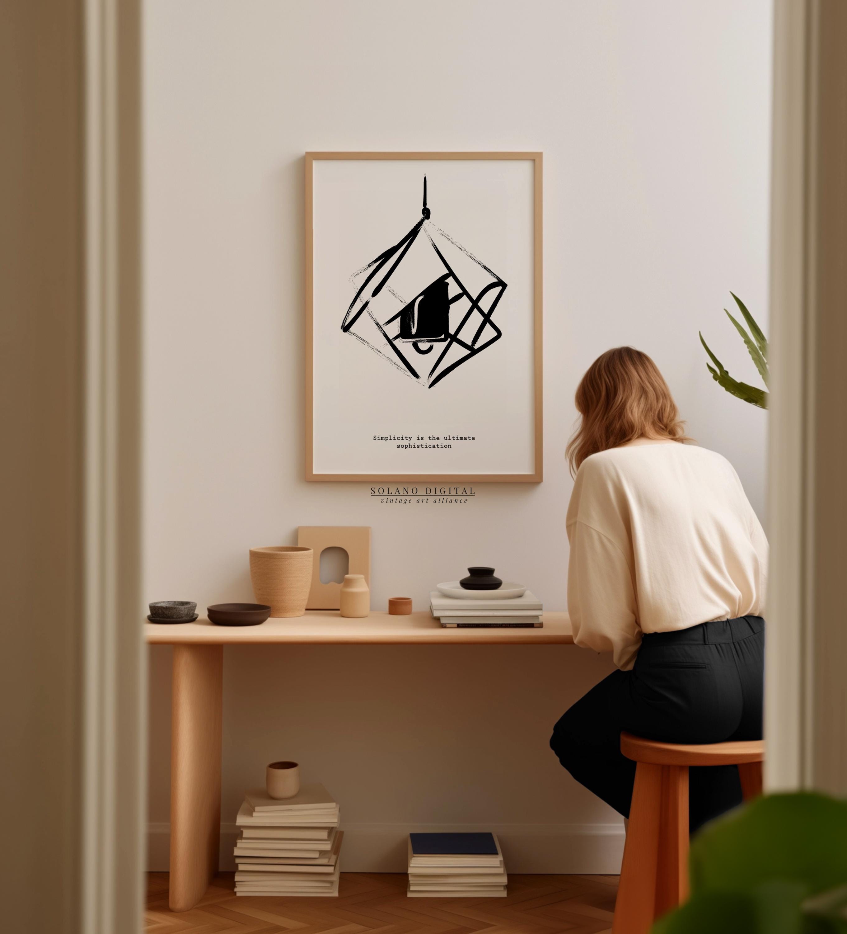Minimalist Pendant Light Line Art Print: Scandinavian Wall Decor ...