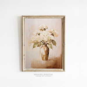 White Hydrangeas Muted Vintage Print Farmhouse Wall Decor Botanical Wall Art Living Room Art Digital Download PRINTABLE Vintage Art