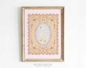 Duck Nursery Print: Neutral Beige Gingham (Digital Download)