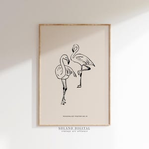 Flamingo Line Art Print, Minimalist Tropical Bird Poster, Printable Art for Beach House Decor, Boho Animal Wall Art, Modern Digital Download