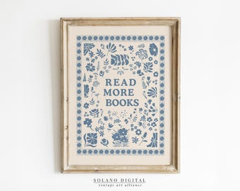 Read More Books Print, Antique Library Decor, Bookish Printable Wall Art, Reading Nook Poster, Book Lover Digital Download, Cottagecore