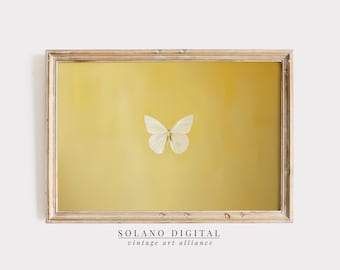Yellow Butterfly Painting Butterfly Wall Art Antique Light Pastel Yellow Artwork Vintage Printable Wall Art Girl Nursery Home Decor Print