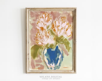 Blush & Blue Floral Vase Art Print: Modern Southern Decor (Digital Download)