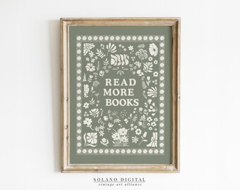 Read More Books Print, Antique Library Decor, Bookish Printable Wall Art, Reading Nook Poster, Book Lover Digital Download, Cottagecore